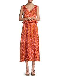 Mimi Geometric Ruffle Midi-Dress