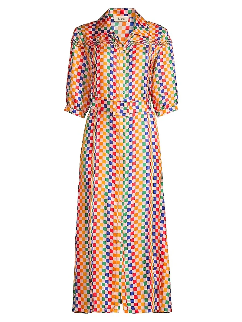 Alexa Geometric Silk Shirtdress