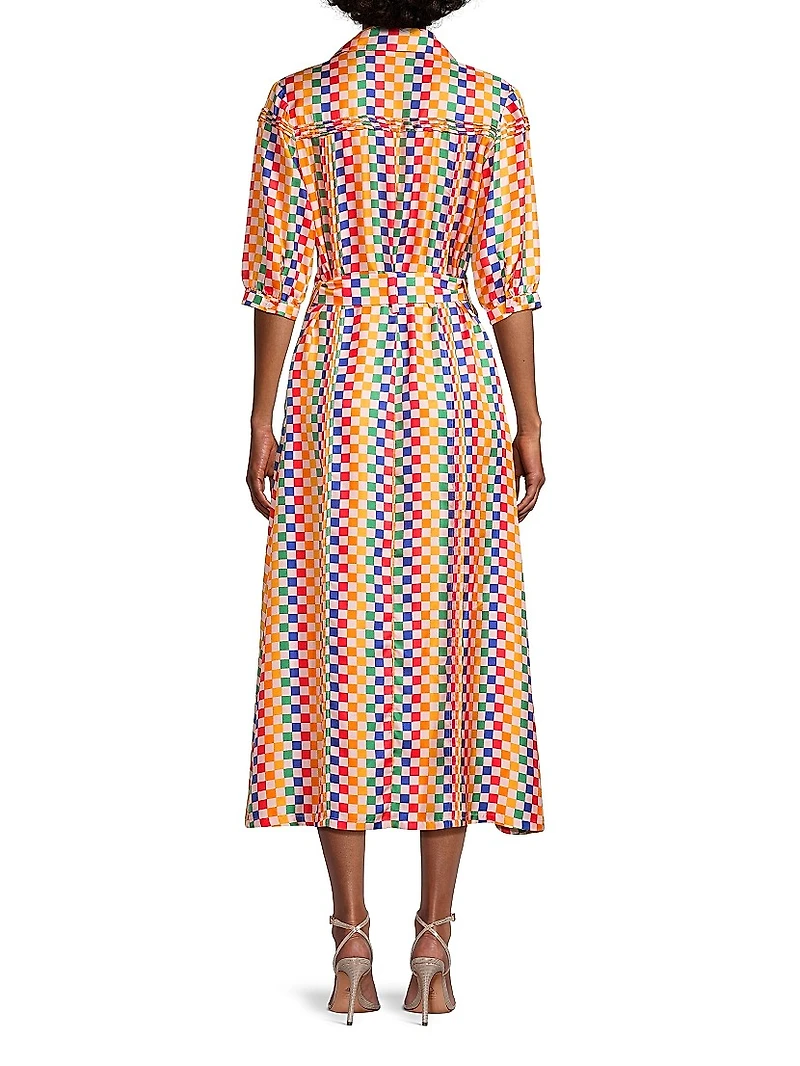 Alexa Geometric Silk Shirtdress