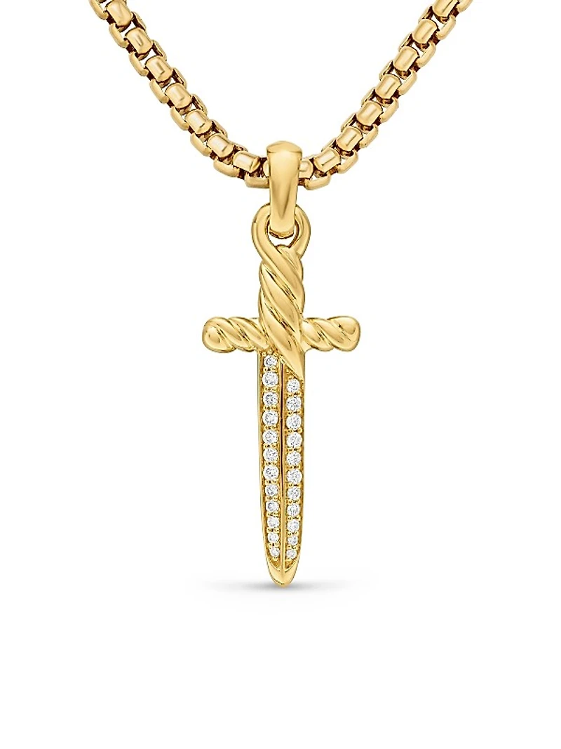 Petrvs Dagger Amulet in 18K Yellow Gold with Diamonds, 31.5mm