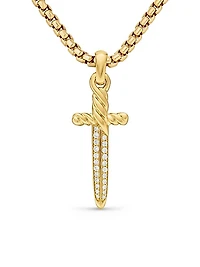 Petrvs Dagger Amulet in 18K Yellow Gold with Diamonds, 31.5mm