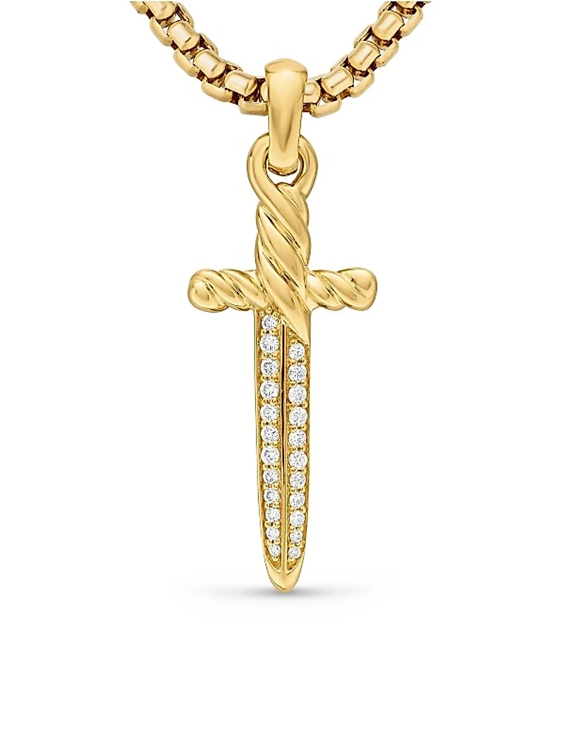 Petrvs Dagger Amulet in 18K Yellow Gold with Diamonds, 31.5mm