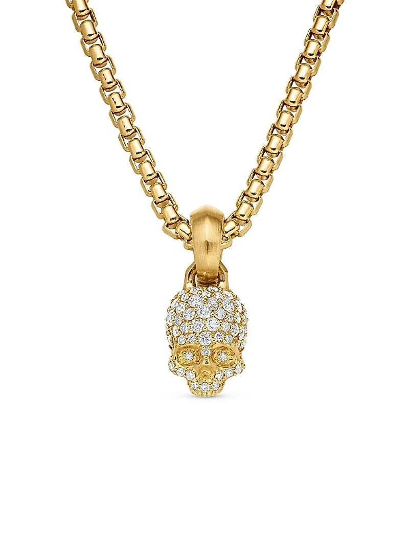 Skull Amulet with Full Pavé Diamonds and 18K Yellow Gold, 19.3mm