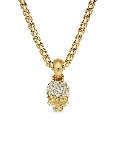 Skull Amulet with Full Pavé Diamonds and 18K Yellow Gold, 19.3mm