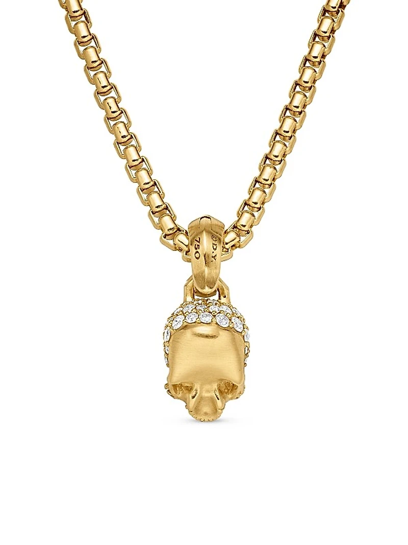 Skull Amulet with Full Pavé Diamonds and 18K Yellow Gold, 19.3mm