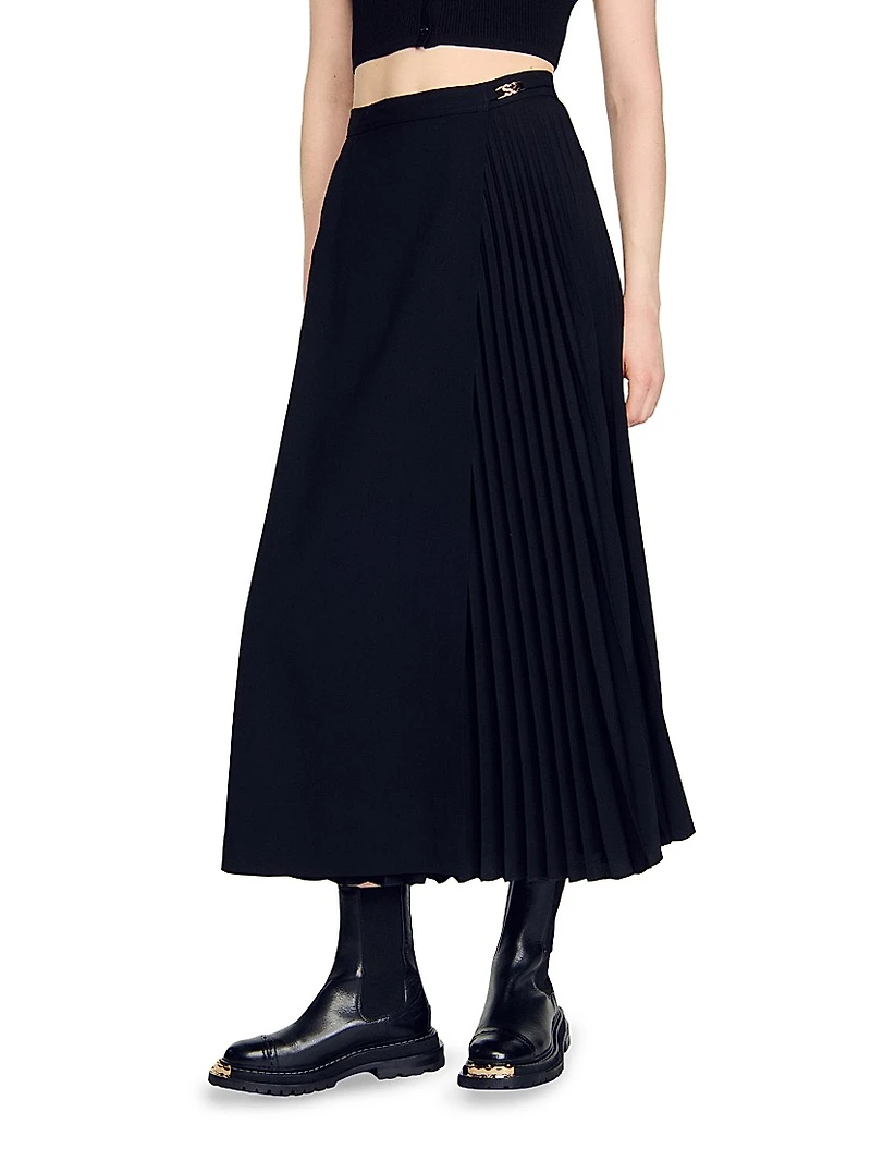 Curb Chain Buckle Pleated Skirt