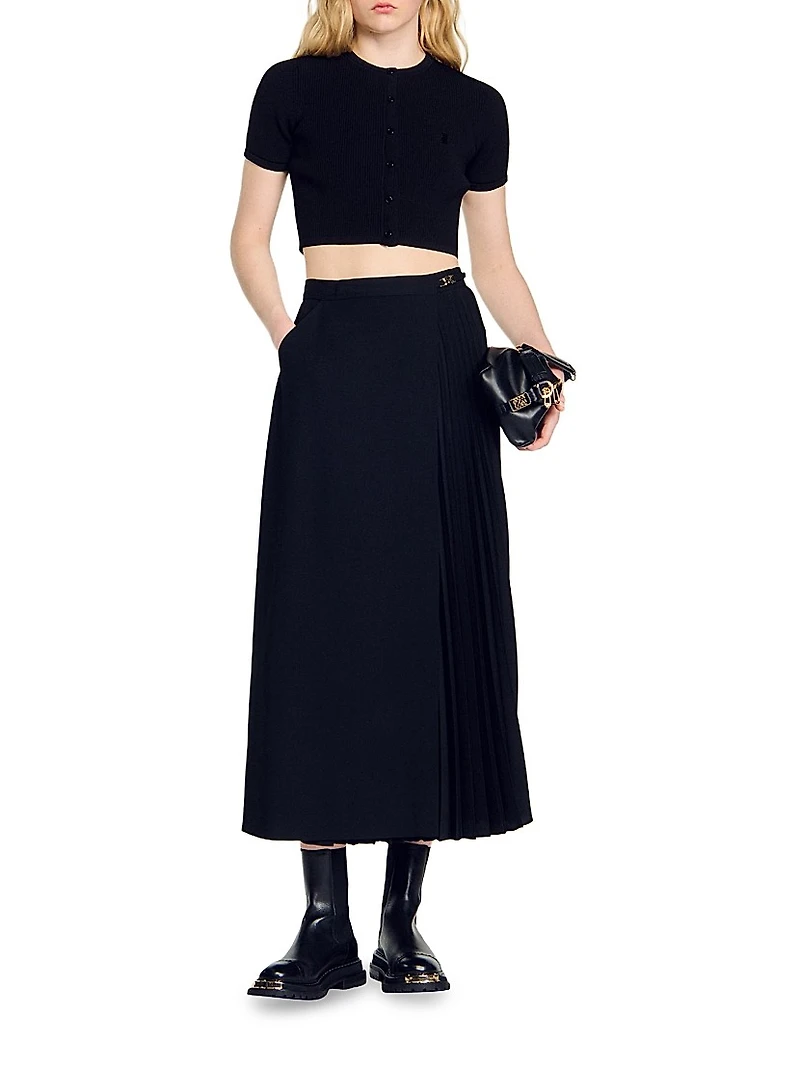 Curb Chain Buckle Pleated Skirt