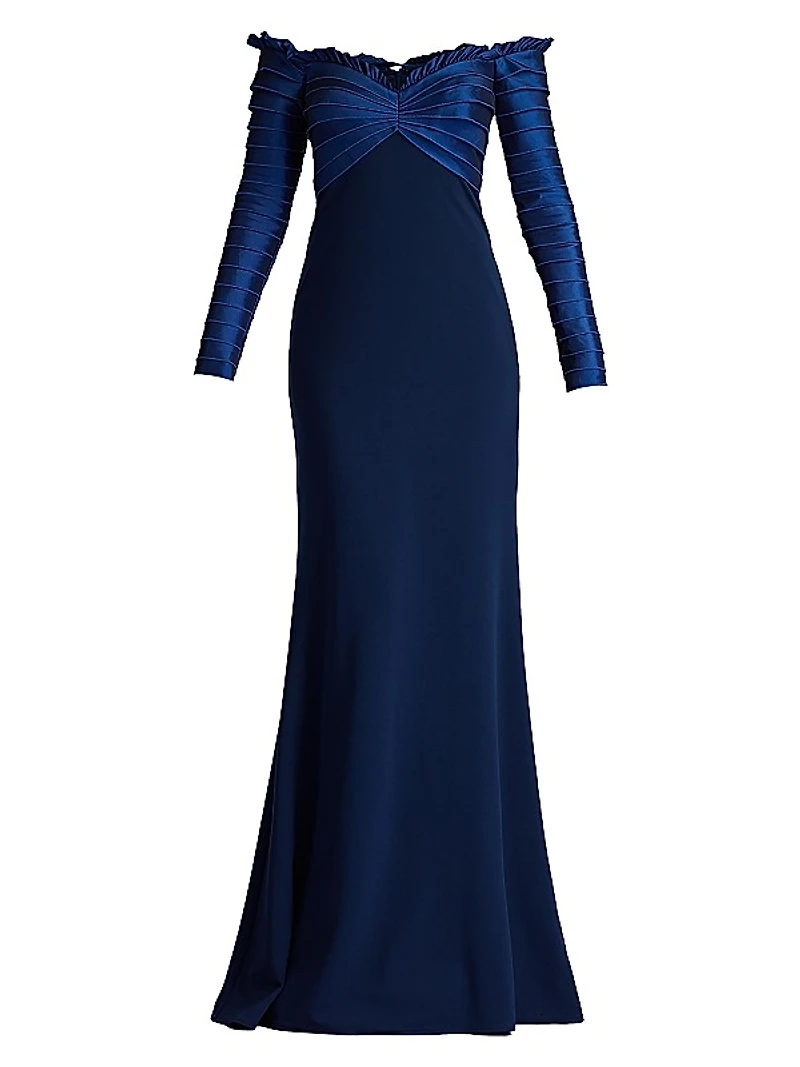 Crepe Off-The-Shoulder Gown