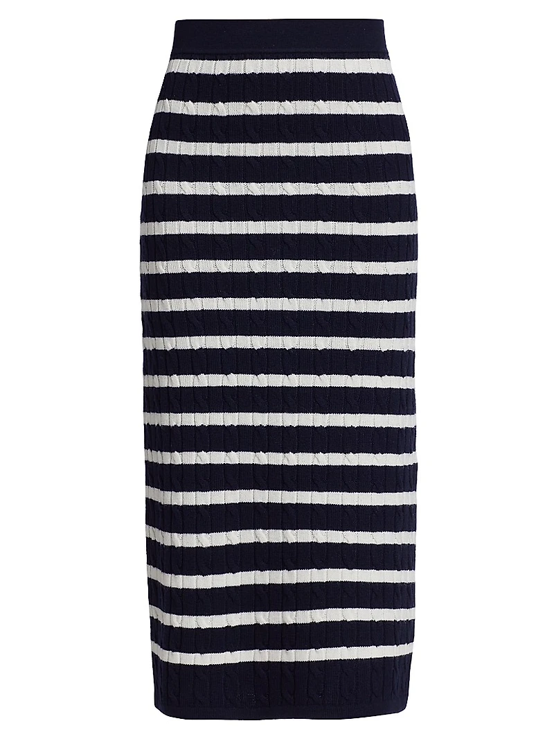 Striped Cable-Knit Midi-Skirt
