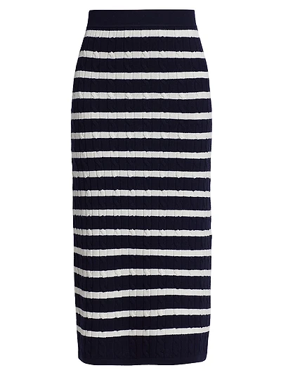 Striped Cable-Knit Midi-Skirt