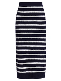 Striped Cable-Knit Midi-Skirt