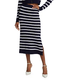 Striped Cable-Knit Midi-Skirt