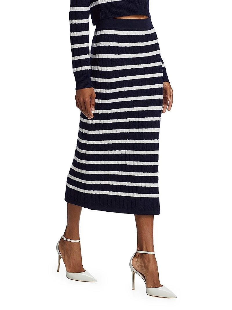 Striped Cable-Knit Midi-Skirt