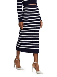 Striped Cable-Knit Midi-Skirt