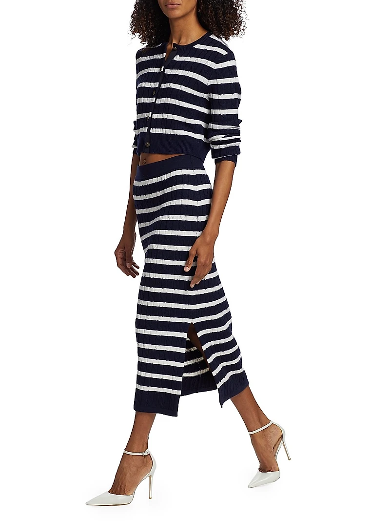 Striped Cable-Knit Midi-Skirt