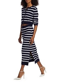 Striped Cable-Knit Midi-Skirt