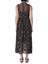 Geometric Metallic Tulle Mock Turtleneck Midi-Dress