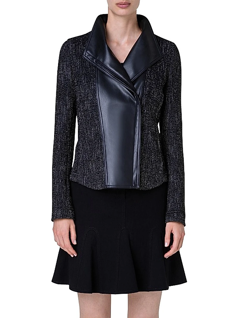 Boucle Funnel-Neck Moto Jacket