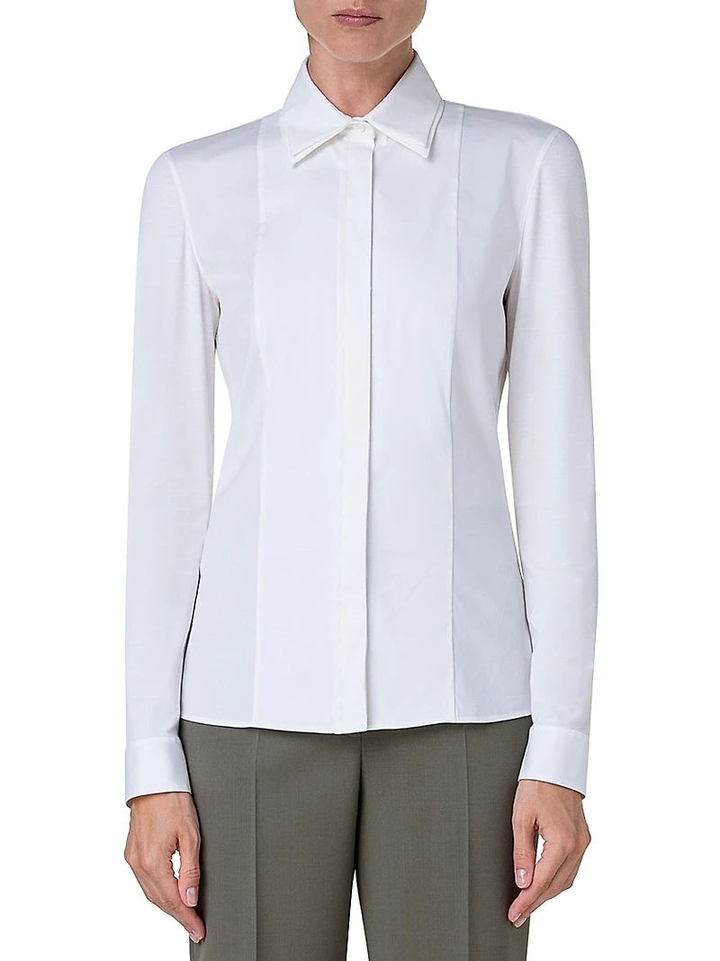 Cotton-Blend Long-Sleeve Blouse