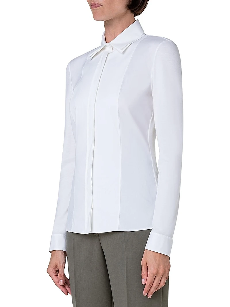 Cotton-Blend Long-Sleeve Blouse