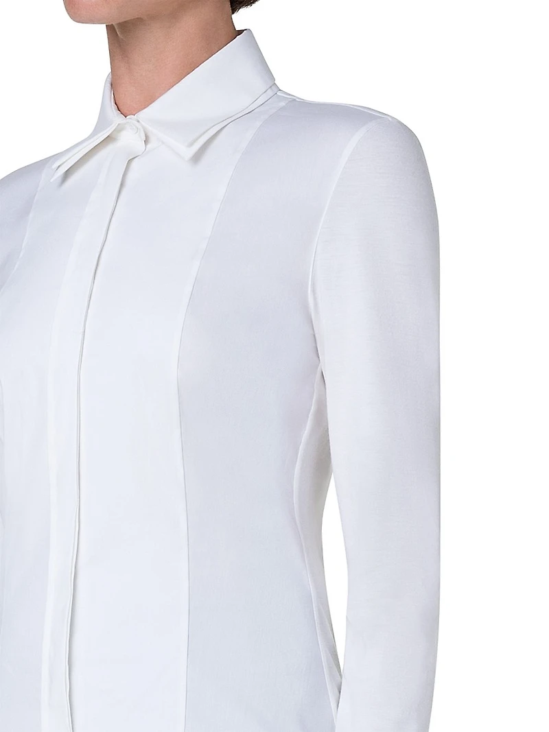 Cotton-Blend Long-Sleeve Blouse