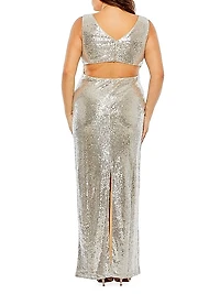 Plus Sequined V-Neck Cut-Out Back Gown