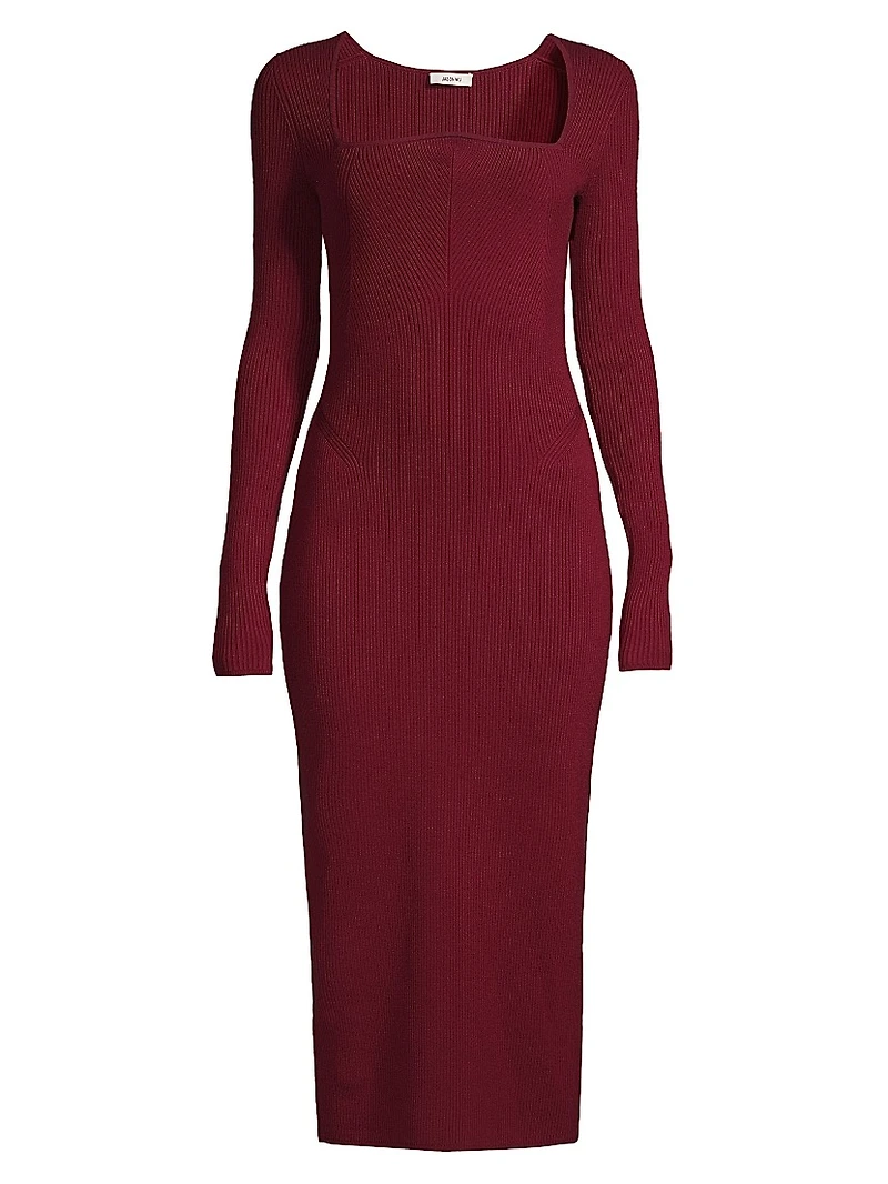 Square-Neck Wool Rib-Knit Midi-Dress