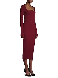 Square-Neck Wool Rib-Knit Midi-Dress
