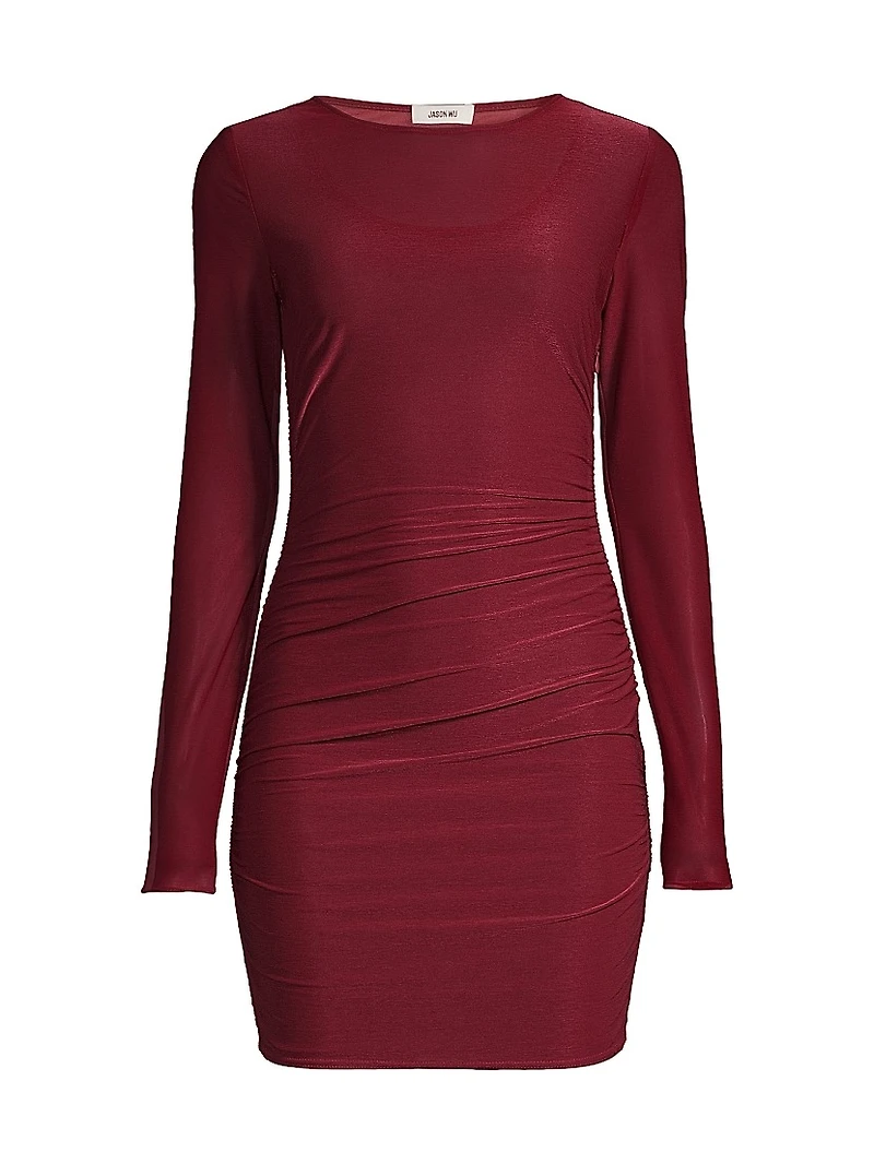 Sheer Jersey Long-Sleeve Minidress