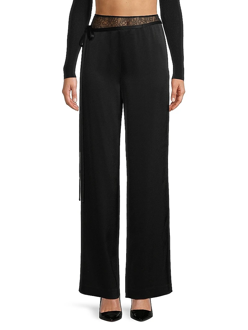 Lace & Crepe-Back Satin Wide-Leg Pants