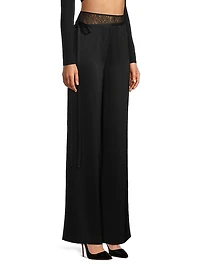 Lace & Crepe-Back Satin Wide-Leg Pants
