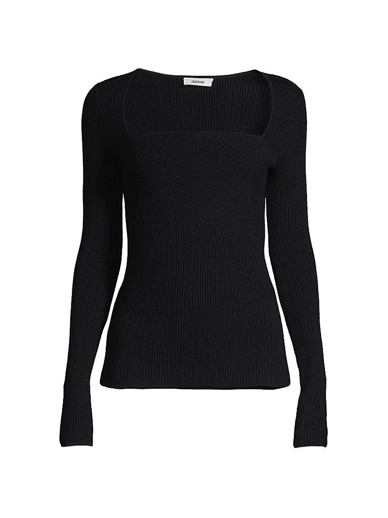 Wool Rib-Knit Fitted Top