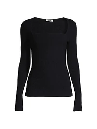 Wool Rib-Knit Fitted Top