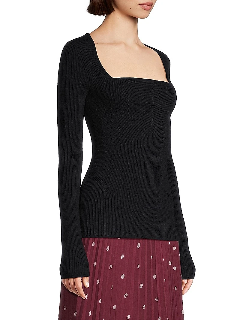 Wool Rib-Knit Fitted Top