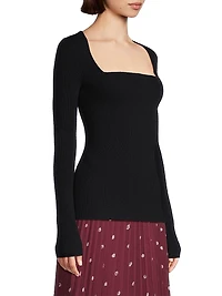 Wool Rib-Knit Fitted Top