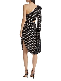 One-Shoulder Metallic-Dot Midi-Dress
