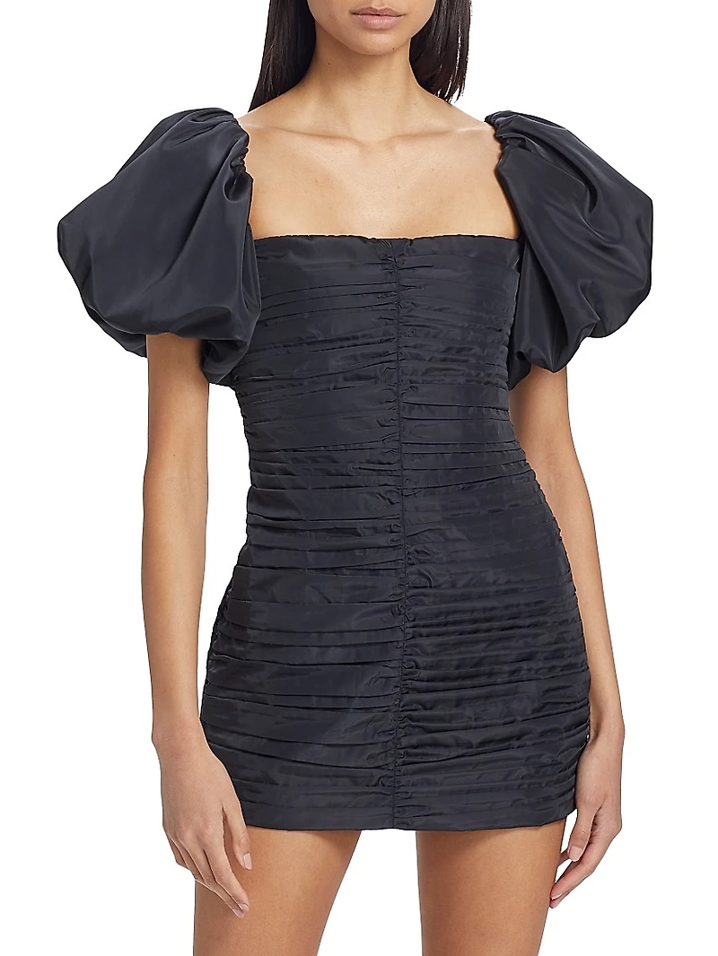 Suzette Ruched Puff-Sleeve Minidress