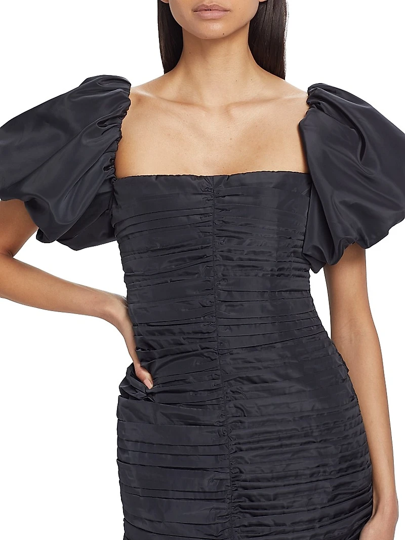 Suzette Ruched Puff-Sleeve Minidress