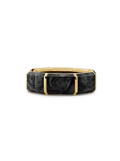 18K Gold Faceted Forged Carbon Band Ring