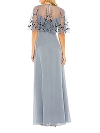 Embellished Cape A-Line Gown