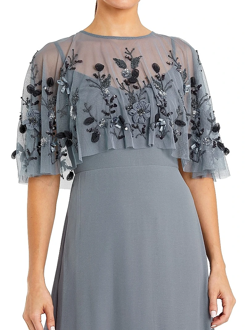 Embellished Cape A-Line Gown