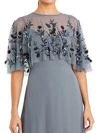 Embellished Cape A-Line Gown