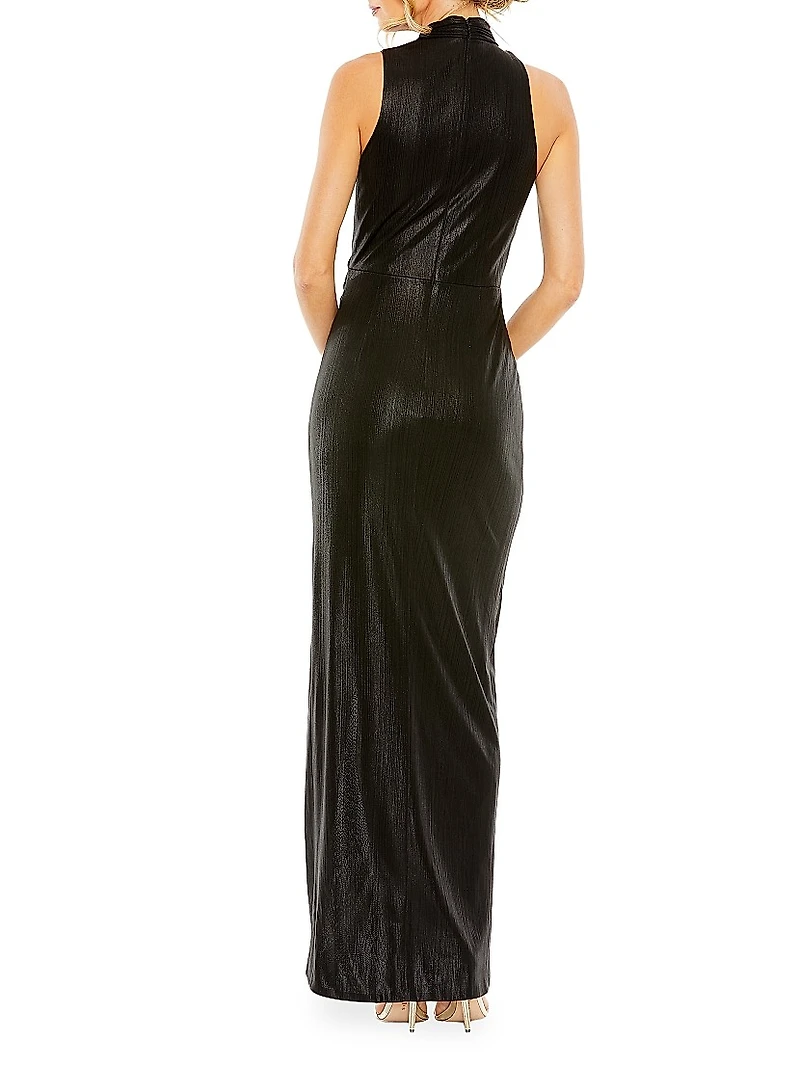 Ieena High-Neck Lamé Gown