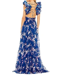Floral Ruffled Tiered Chiffon Gown