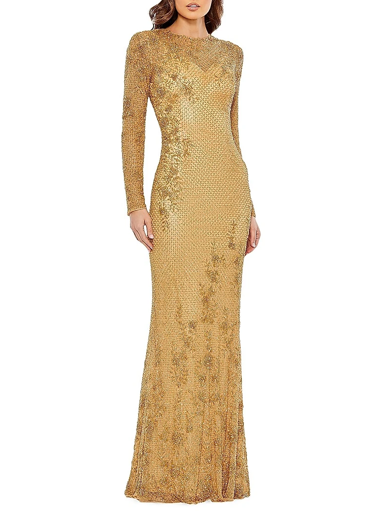 Embellished Long Sleeve Gown