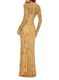 Embellished Long Sleeve Gown