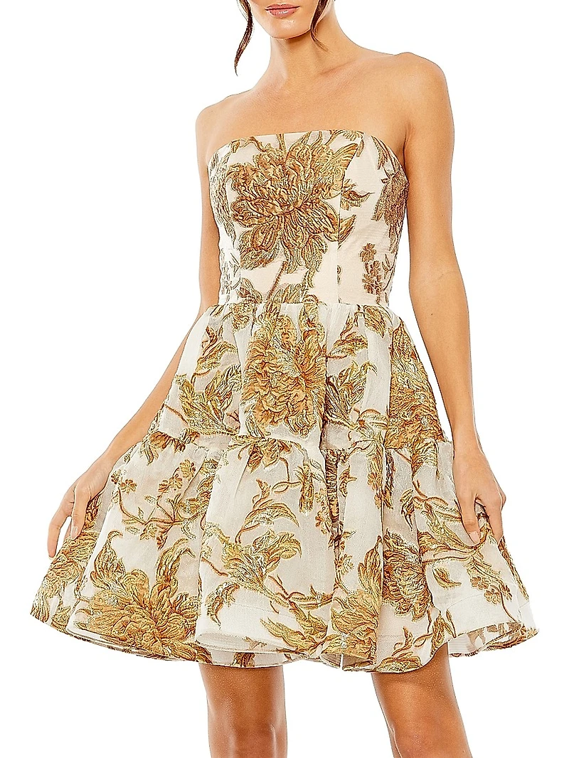 Floral Brocade Strapless Minidress