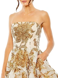 Floral Brocade Strapless Minidress