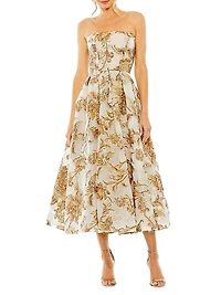 Strapless Brocade Midi-Dress