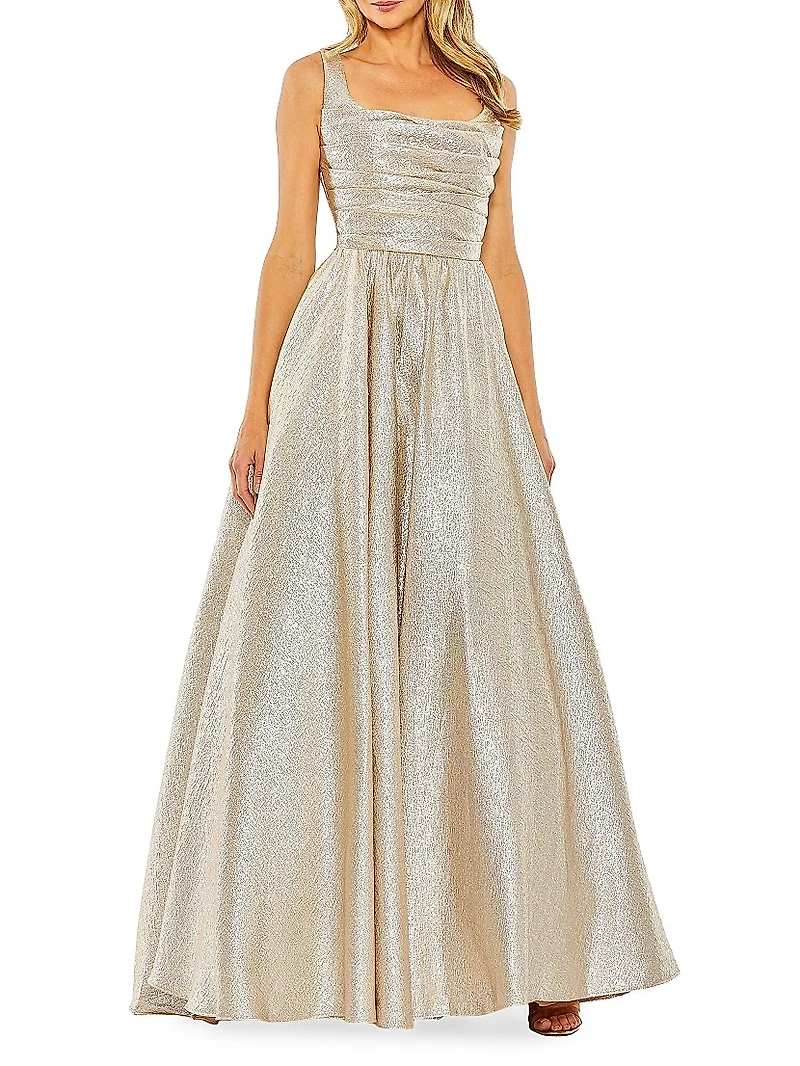 Metallic Pleated Bodice Ballgown